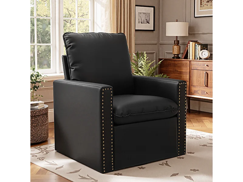 Fauteuil HomeMiYN Individuel Pivotant 360°, Relax Giratoire avec Appui-tête pour Salon, Chambre et Bureau, Grand et Confortable - Noir
