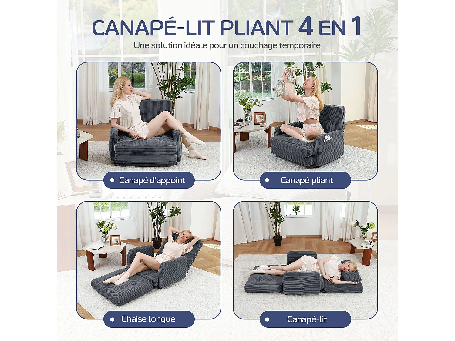 Canapé Modulable 4-en-1 en Cordon - Confort Salon, Relax et Lit Rapide pour un Intérieur Polyvalent