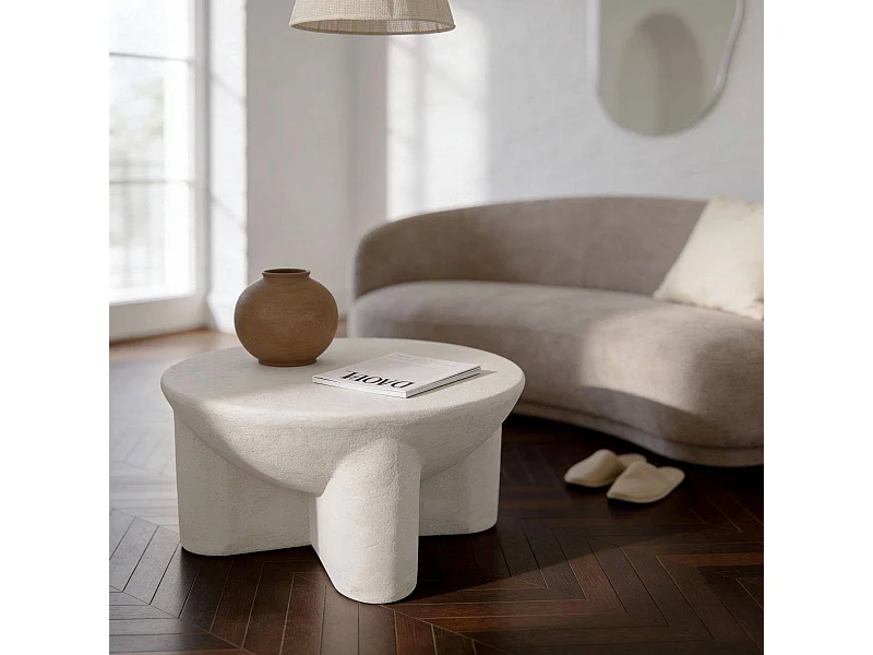 Table basse ronde en bois effet béton Danaé