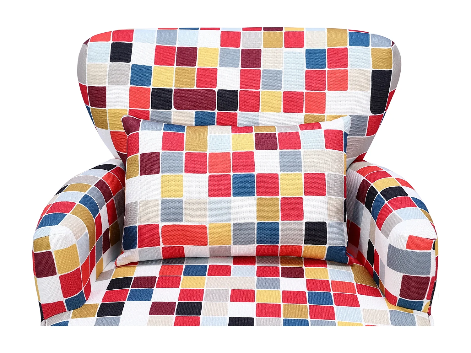 HomeMiYN Fauteuil, Rood Mozaïek, Linnen look stof, Metalen frame, Houten poten, 76 x 62 x 73 cm