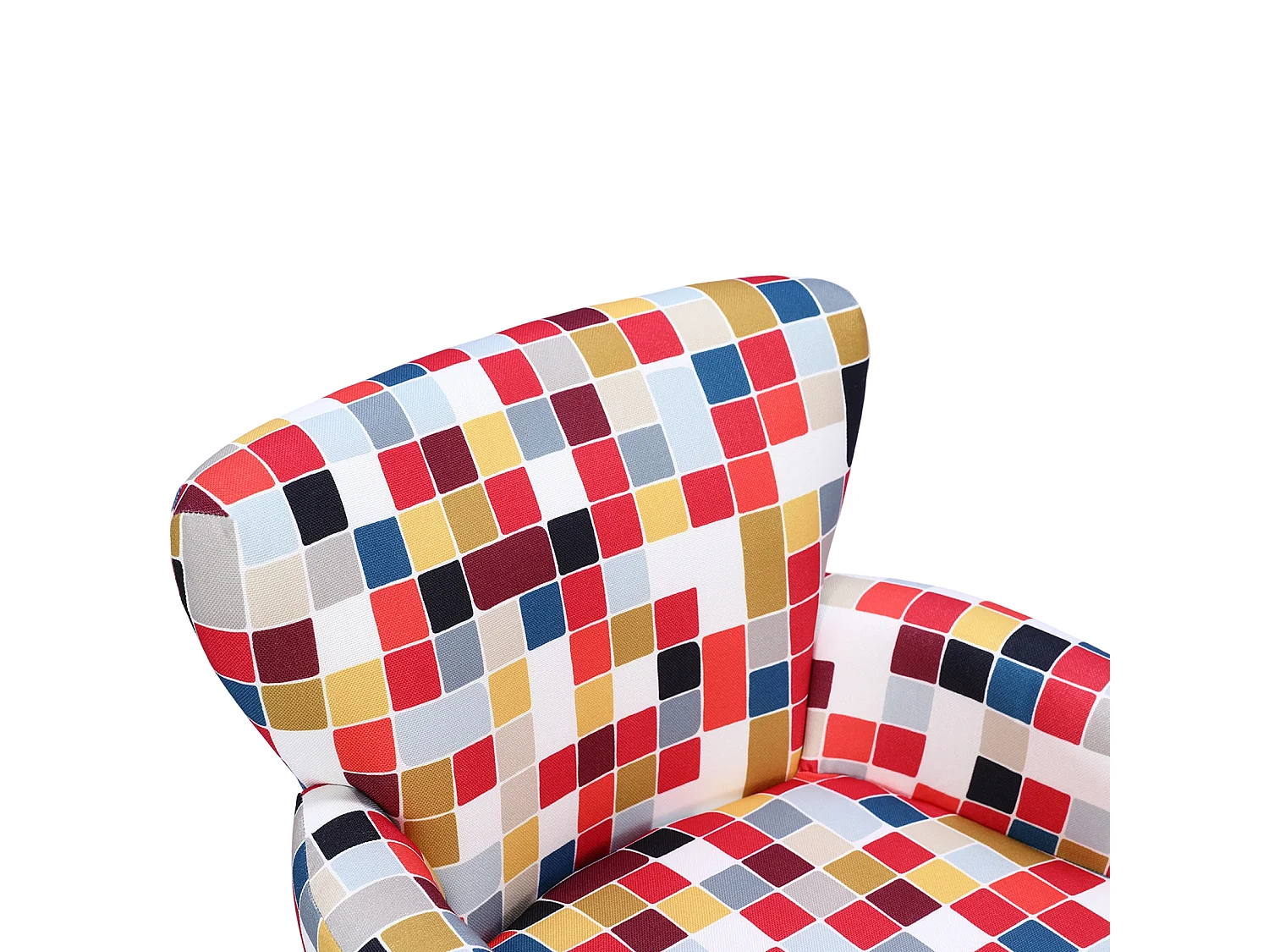 HomeMiYN Fauteuil, Rood Mozaïek, Linnen look stof, Metalen frame, Houten poten, 76 x 62 x 73 cm