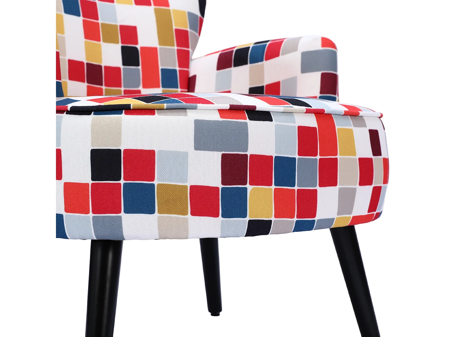 HomeMiYN Fauteuil, Rood Mozaïek, Linnen look stof, Metalen frame, Houten poten, 76 x 62 x 73 cm