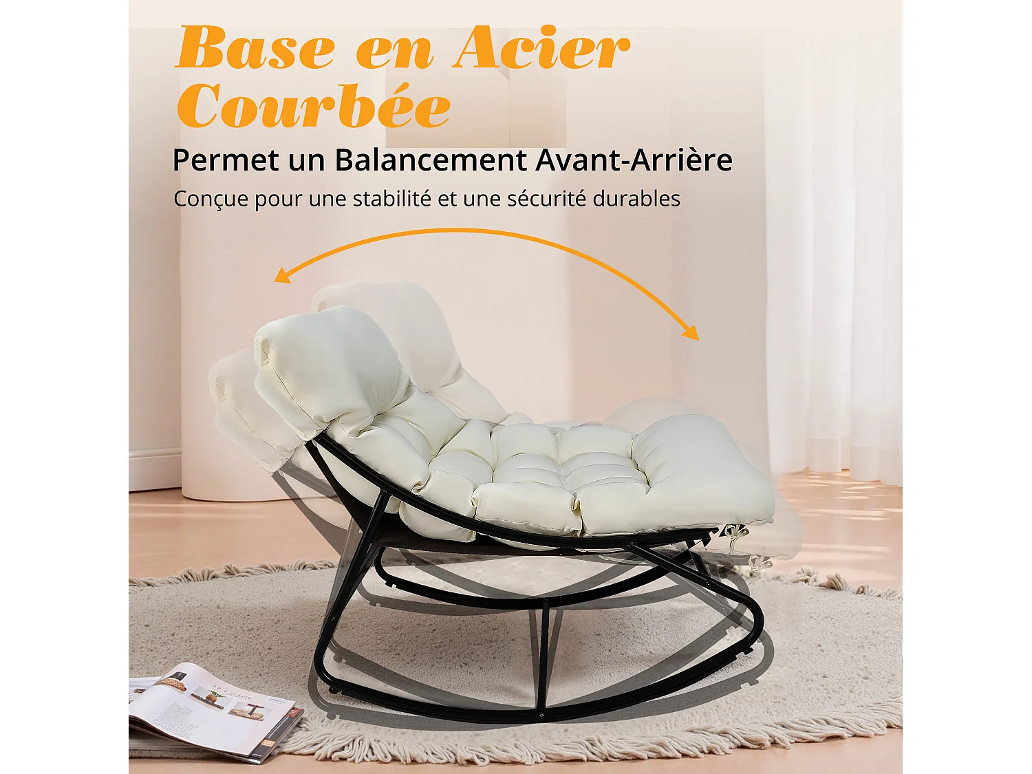 Fauteuil salon relax, transat jardin réversible, chaise longue balcon acier, 2 places avec repose-pieds, Blanc