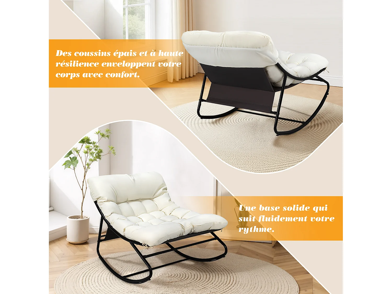 Fauteuil salon relax, transat jardin réversible, chaise longue balcon acier, 2 places avec repose-pieds, Blanc