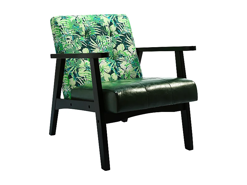 Retro Holzarmlounge-Sessel mit Polstersitz | Designer-Modell aus Kunstleder & Eiche | Für Wohnzimmer, Schlafzimmer & Café | Verschmutzungsresistent & Leicht zu Rein