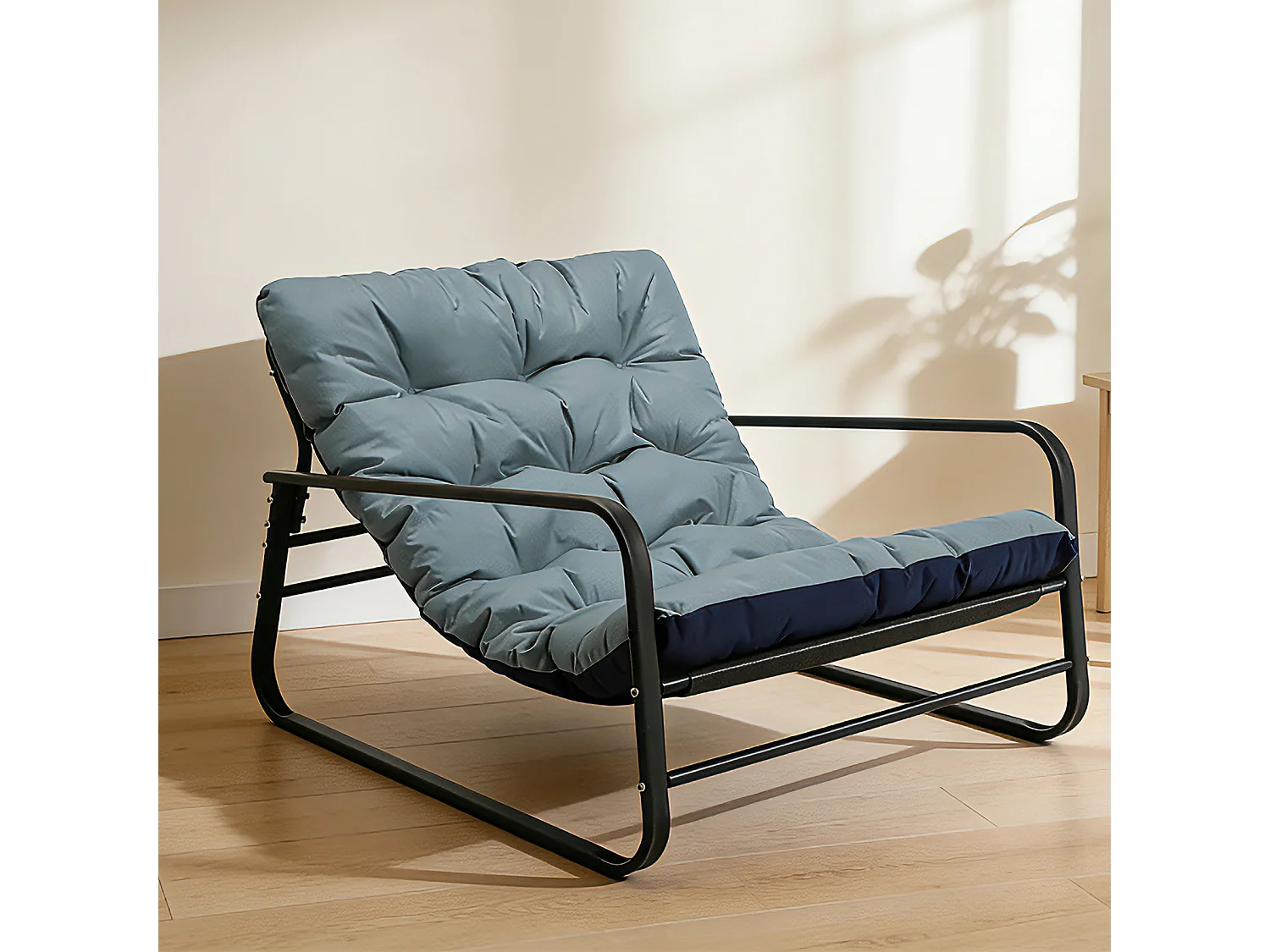 Fauteuil Relax 2 places réversible style transat, chaise longue en acier pour balcon avec bleu marine et bleu clair