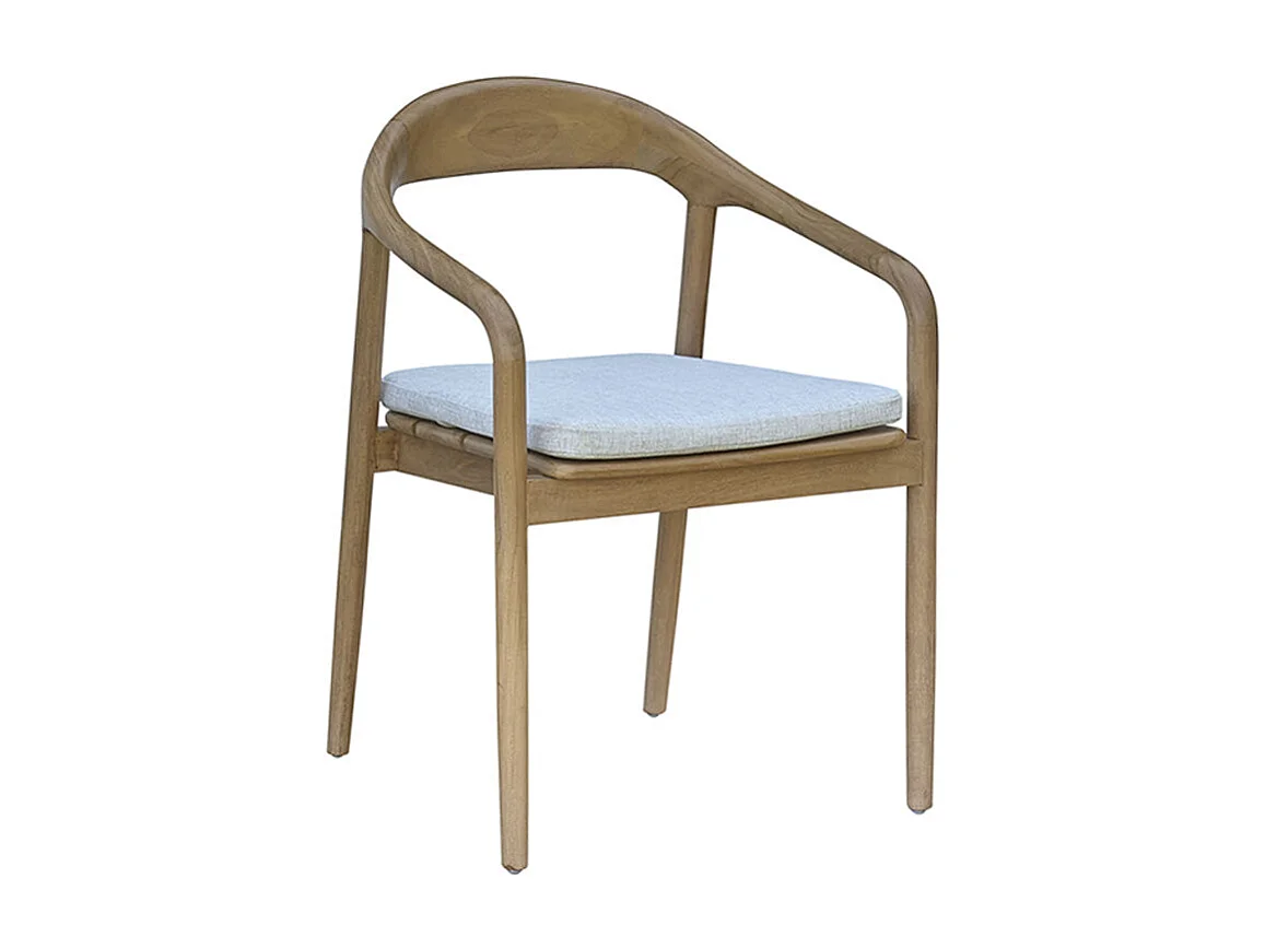 Poltrona da giardino in teak massello con cuscino grigio-beige