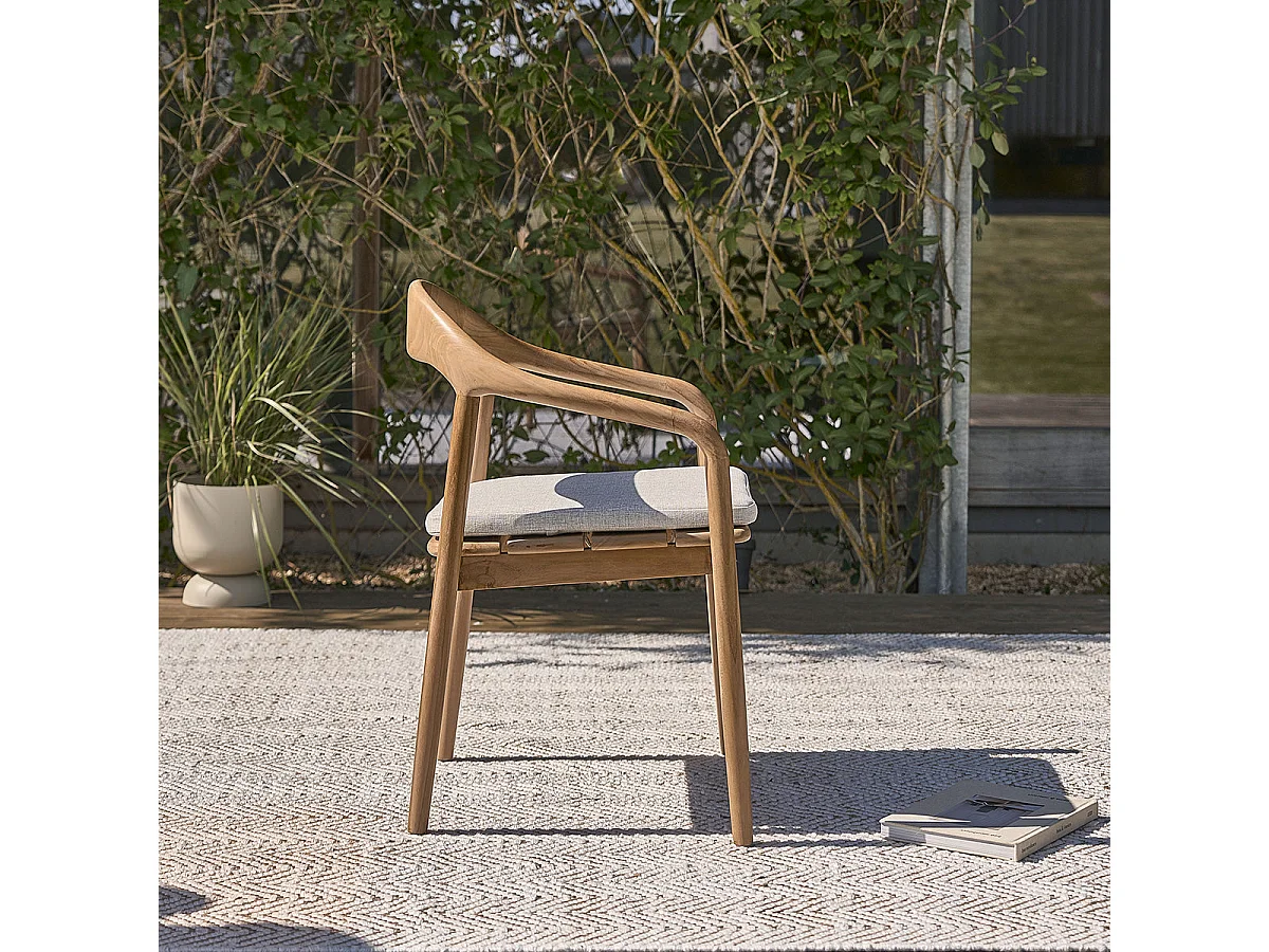 Poltrona da giardino in teak massello con cuscino grigio-beige