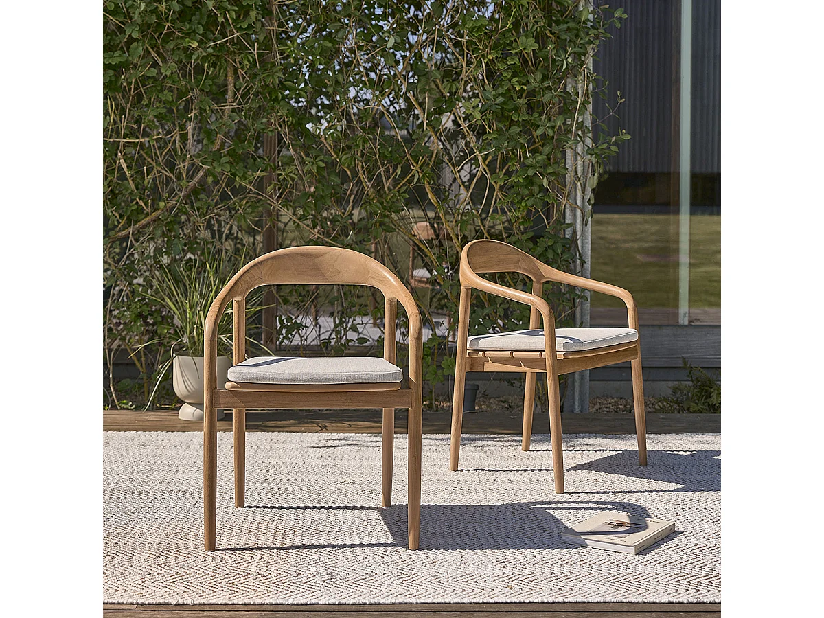Poltrona da giardino in teak massello con cuscino grigio-beige