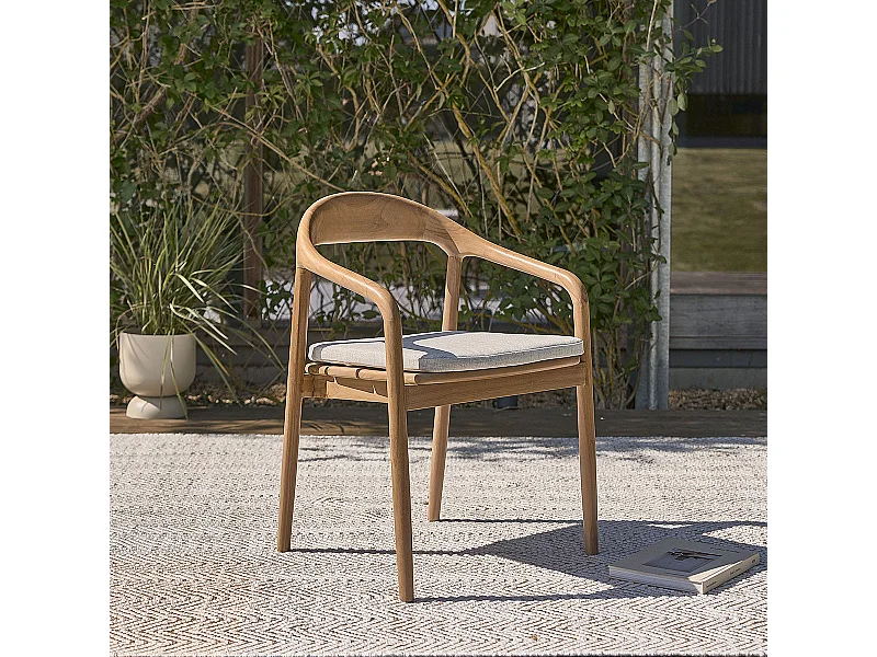 Poltrona da giardino in teak massello con cuscino grigio-beige