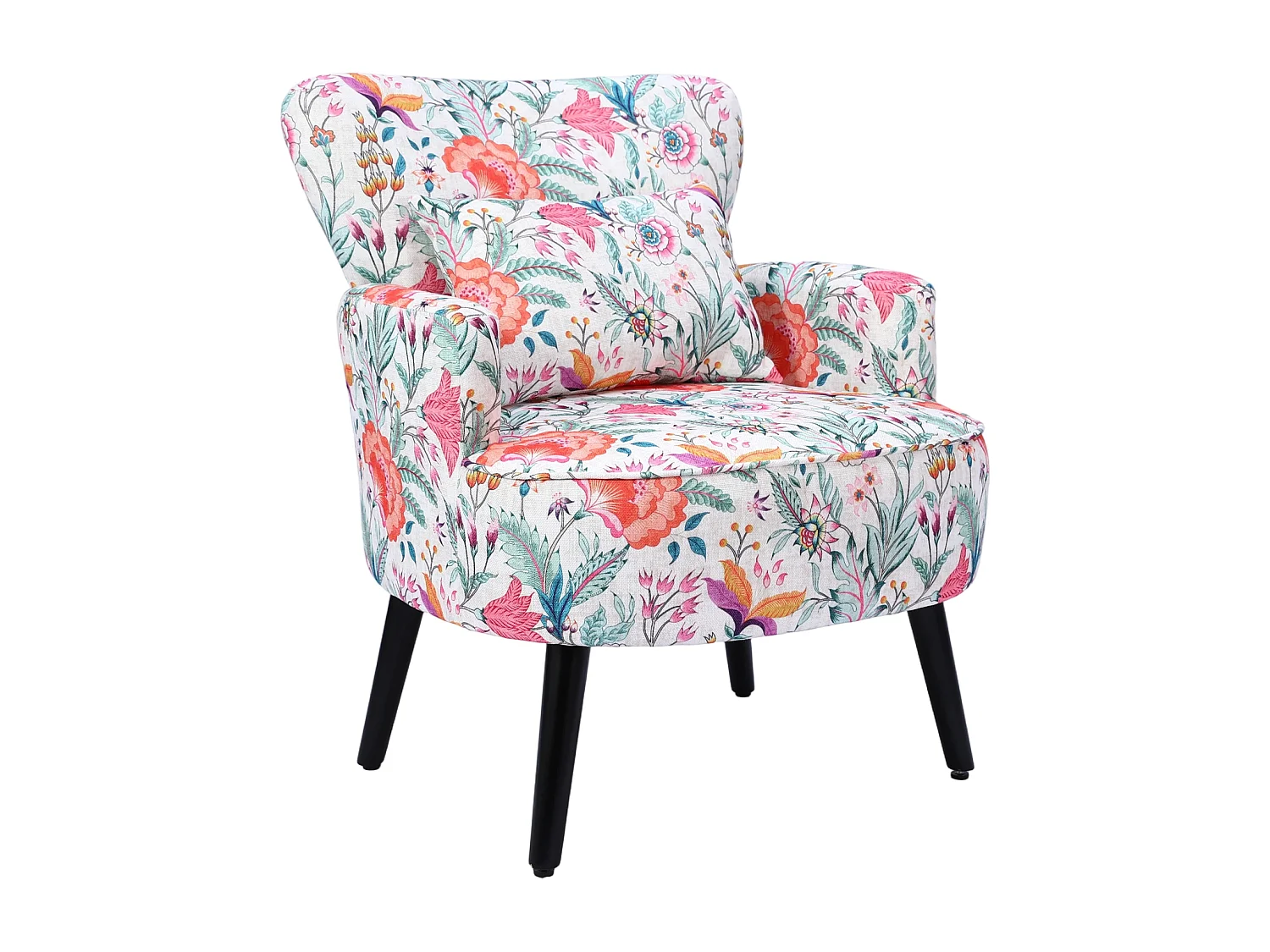 HomeMiYN Fauteuil, Oranje Bloem, Linnen look stof, Metalen frame, Houten poten, 76 x 62 x 73 cm