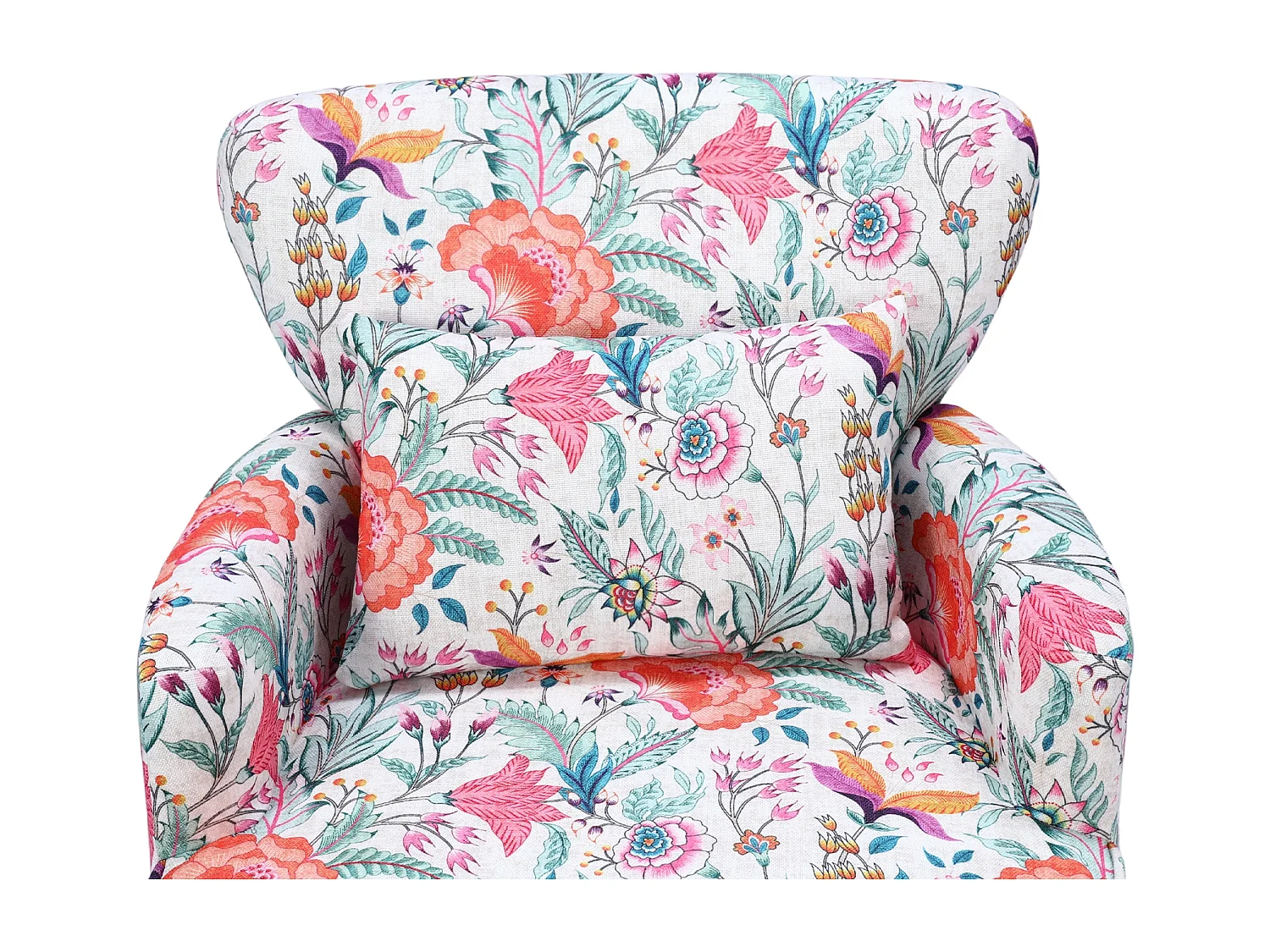 HomeMiYN Fauteuil, Oranje Bloem, Linnen look stof, Metalen frame, Houten poten, 76 x 62 x 73 cm