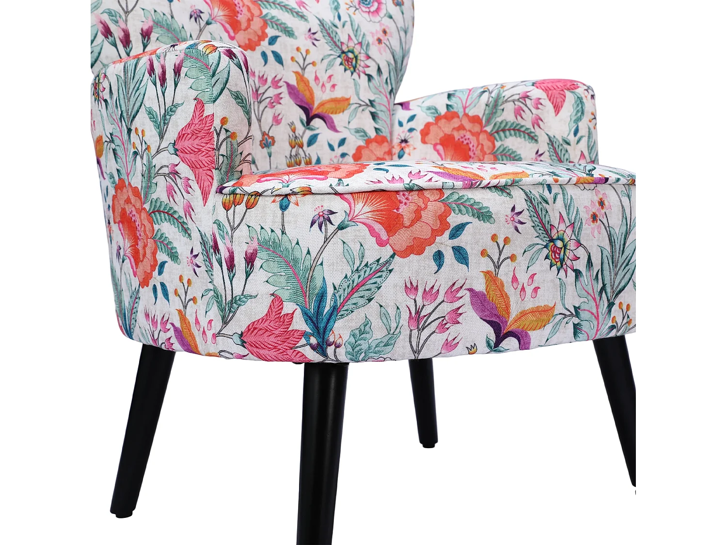 HomeMiYN Fauteuil, Oranje Bloem, Linnen look stof, Metalen frame, Houten poten, 76 x 62 x 73 cm