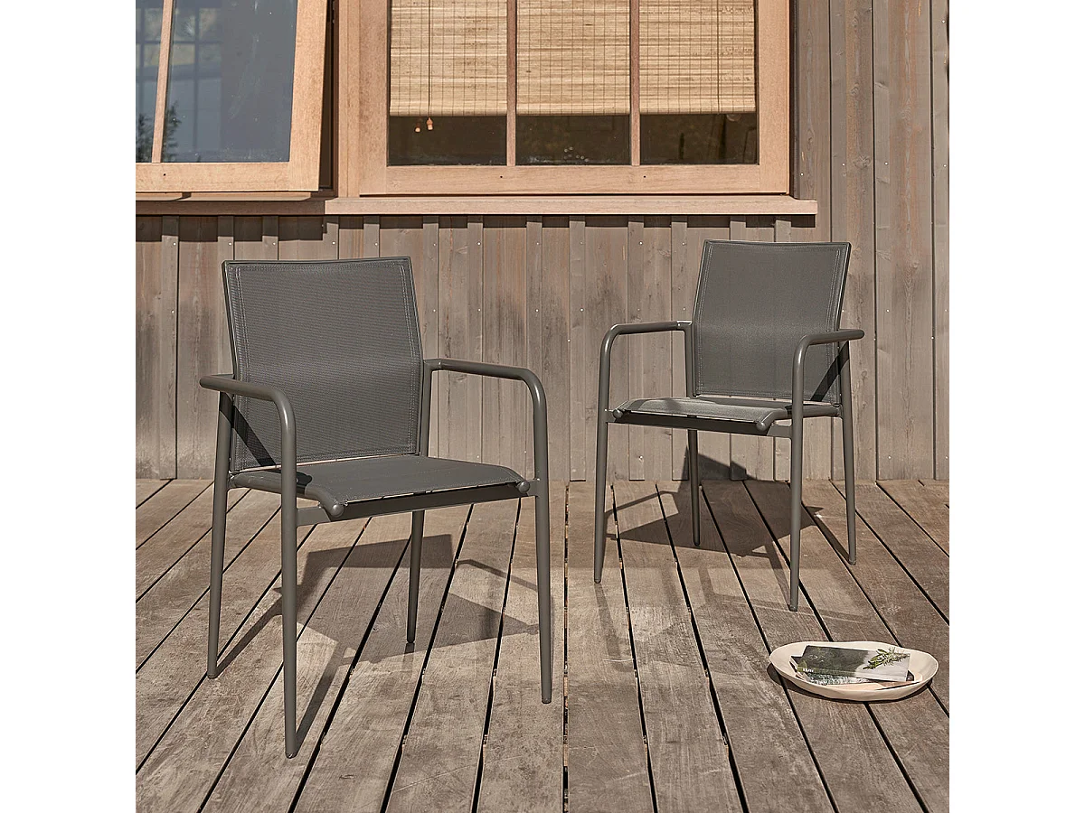 Set di 2 poltrone in alluminio e textilene grigio