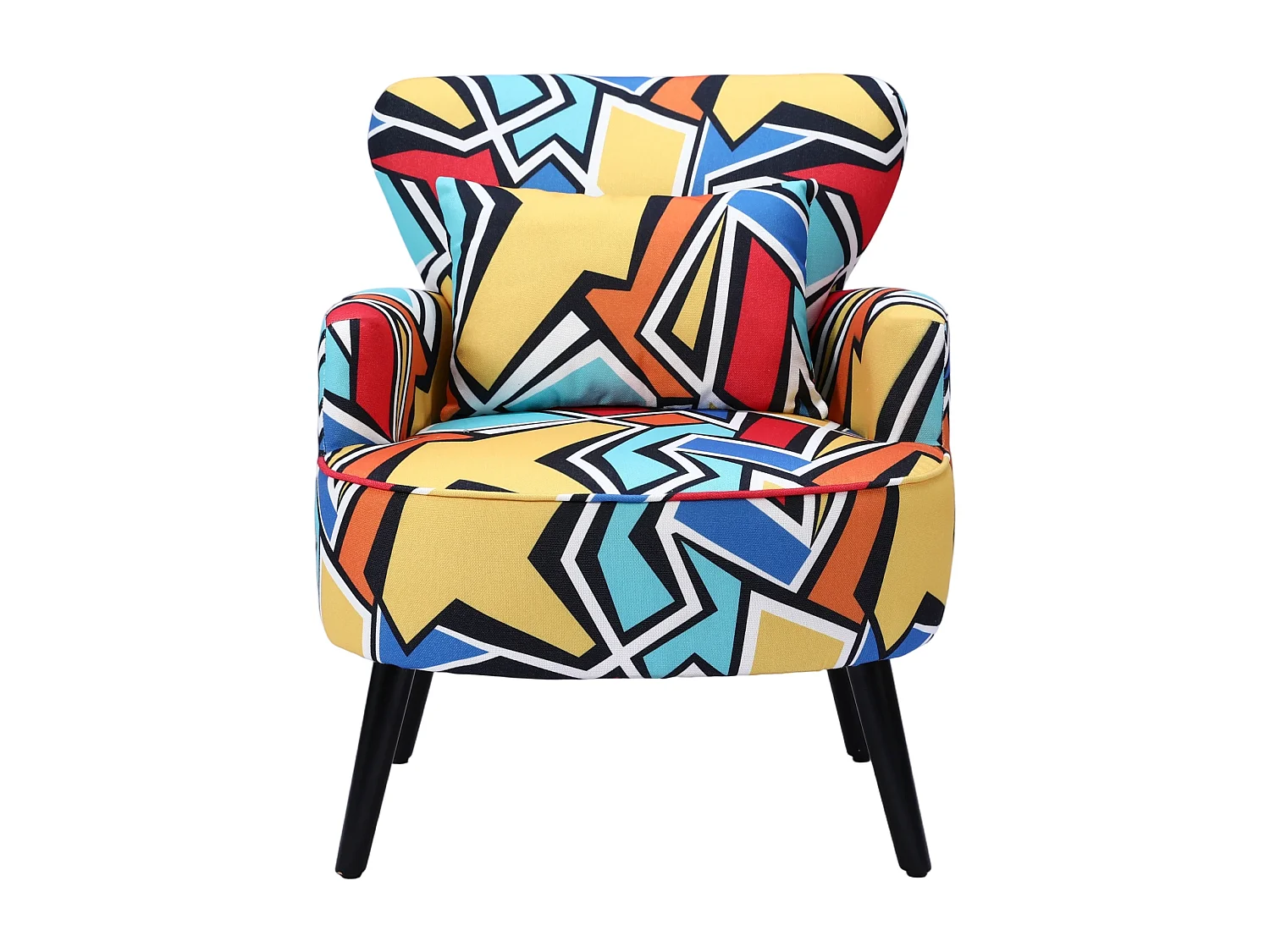 HomeMiYN Fauteuil, Geometrisch Graffiti, Linnen look stof, Metalen frame, Houten poten, 76 x 62 x 73 cm