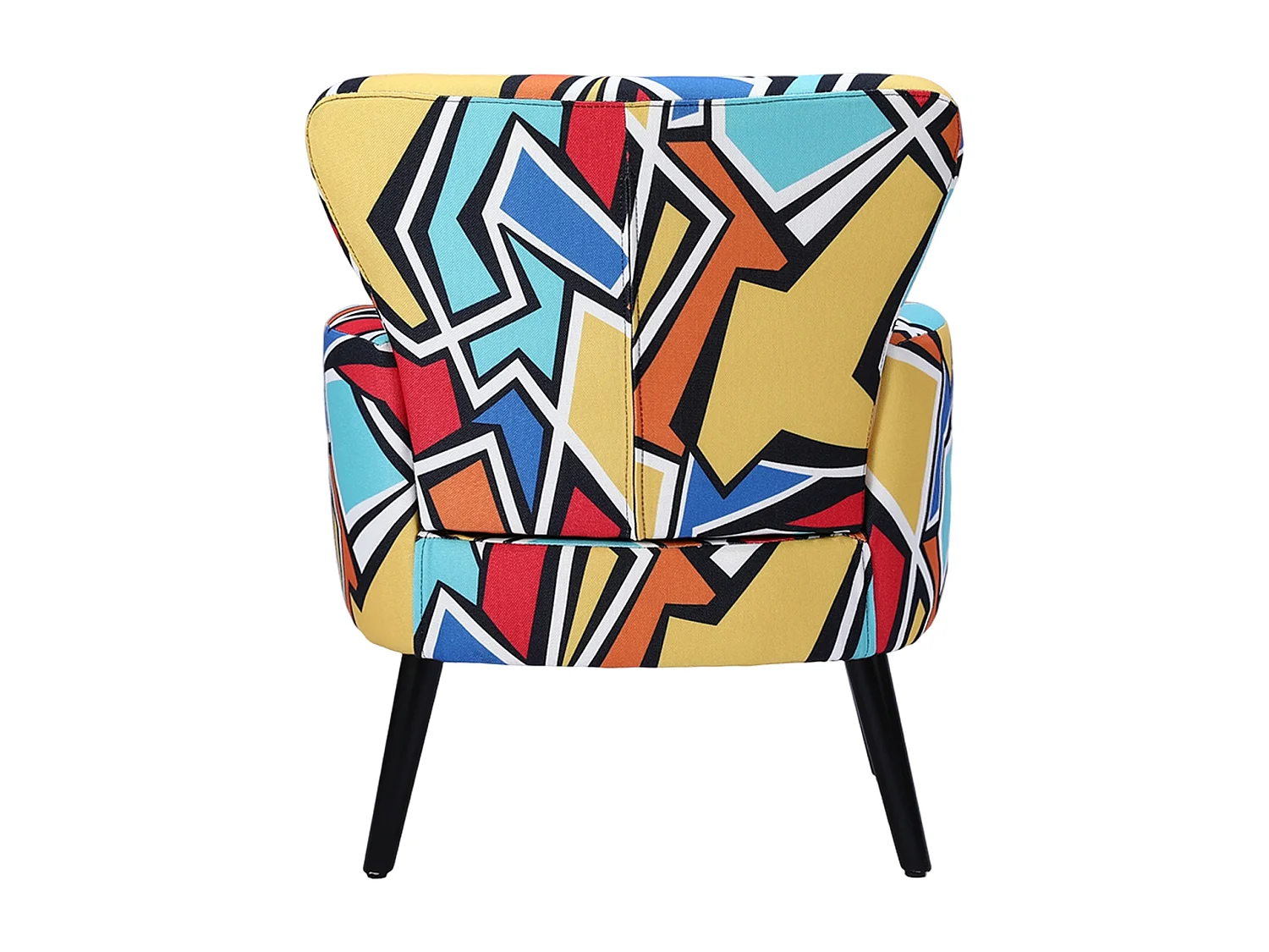 HomeMiYN Fauteuil, Geometrisch Graffiti, Linnen look stof, Metalen frame, Houten poten, 76 x 62 x 73 cm