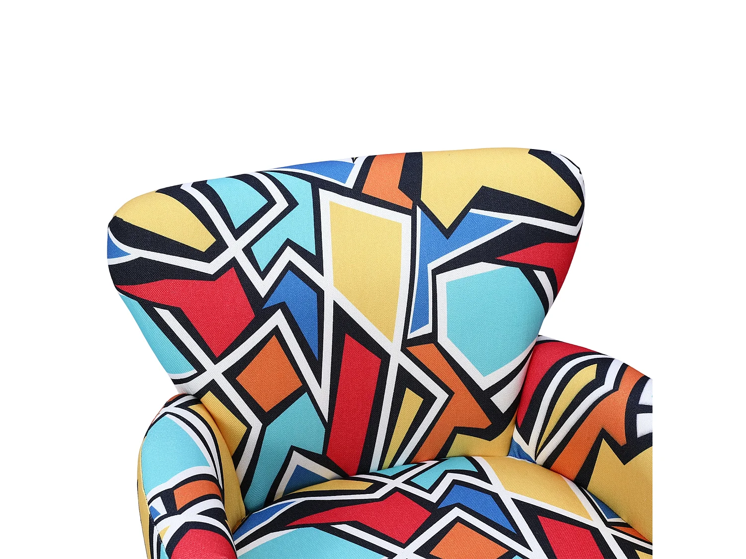 HomeMiYN Fauteuil, Geometrisch Graffiti, Linnen look stof, Metalen frame, Houten poten, 76 x 62 x 73 cm