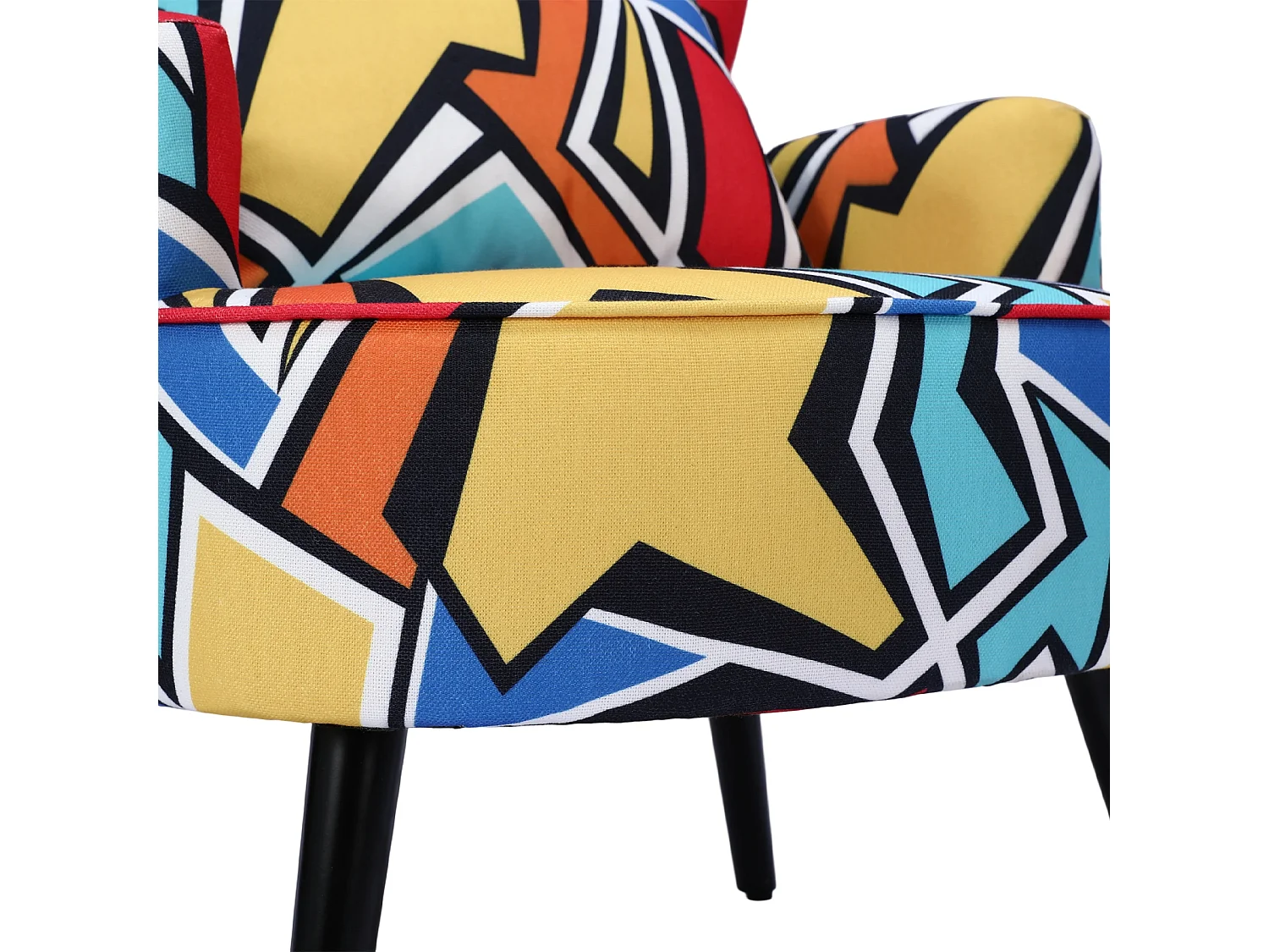 HomeMiYN Fauteuil, Geometrisch Graffiti, Linnen look stof, Metalen frame, Houten poten, 76 x 62 x 73 cm