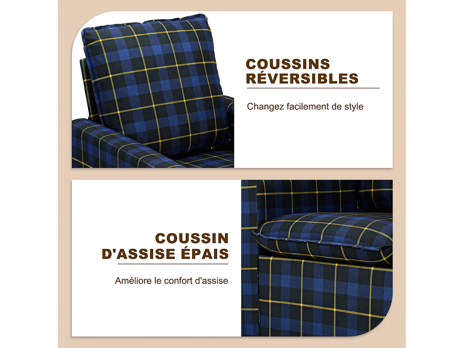 Canapé HomeMiYN - Fauteuil rotatif 360°, relaxant avec repose-tête - Pour salon, chambre et bureau - Grand et confortable - Bleu