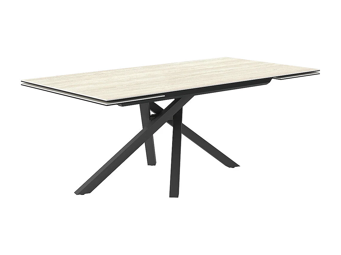 Table extensible en travertin tournant - gris charbon, rectangulaire avec bord régulier, grès travertin blanc