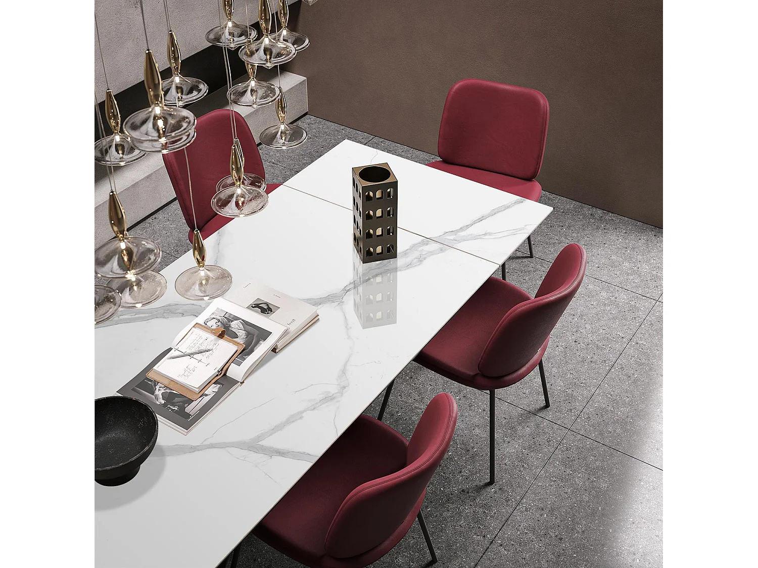 Table extensible en ruban - gris charbon, rectangulaire avec bord régulier, plateau en grès porcel. statuaires très élevées