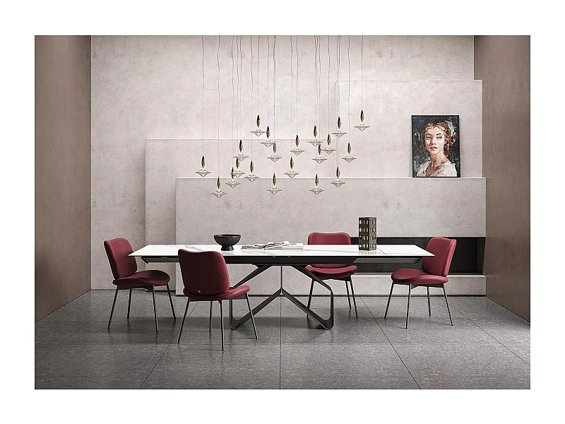 Table extensible en ruban - gris charbon, rectangulaire avec bord régulier, plateau en grès porcel. statuaires très élevées