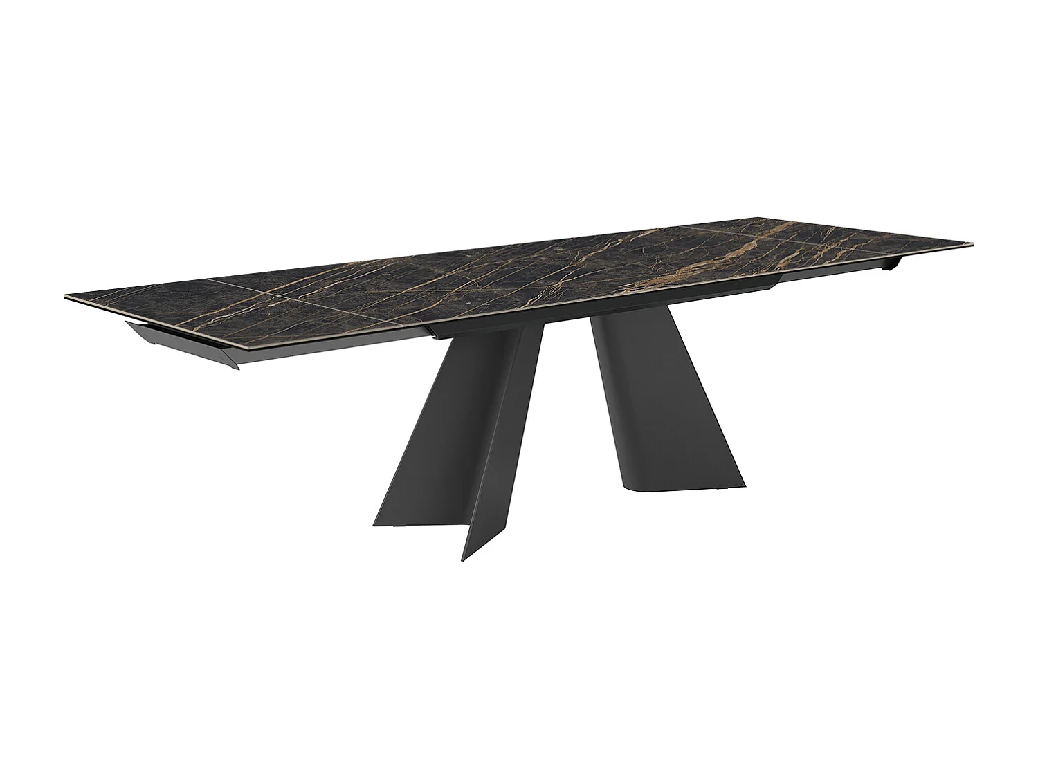 Table double extensible - gris charbon, rectangulaire avec bord régulier, dessus en porcelaine portoro brillant