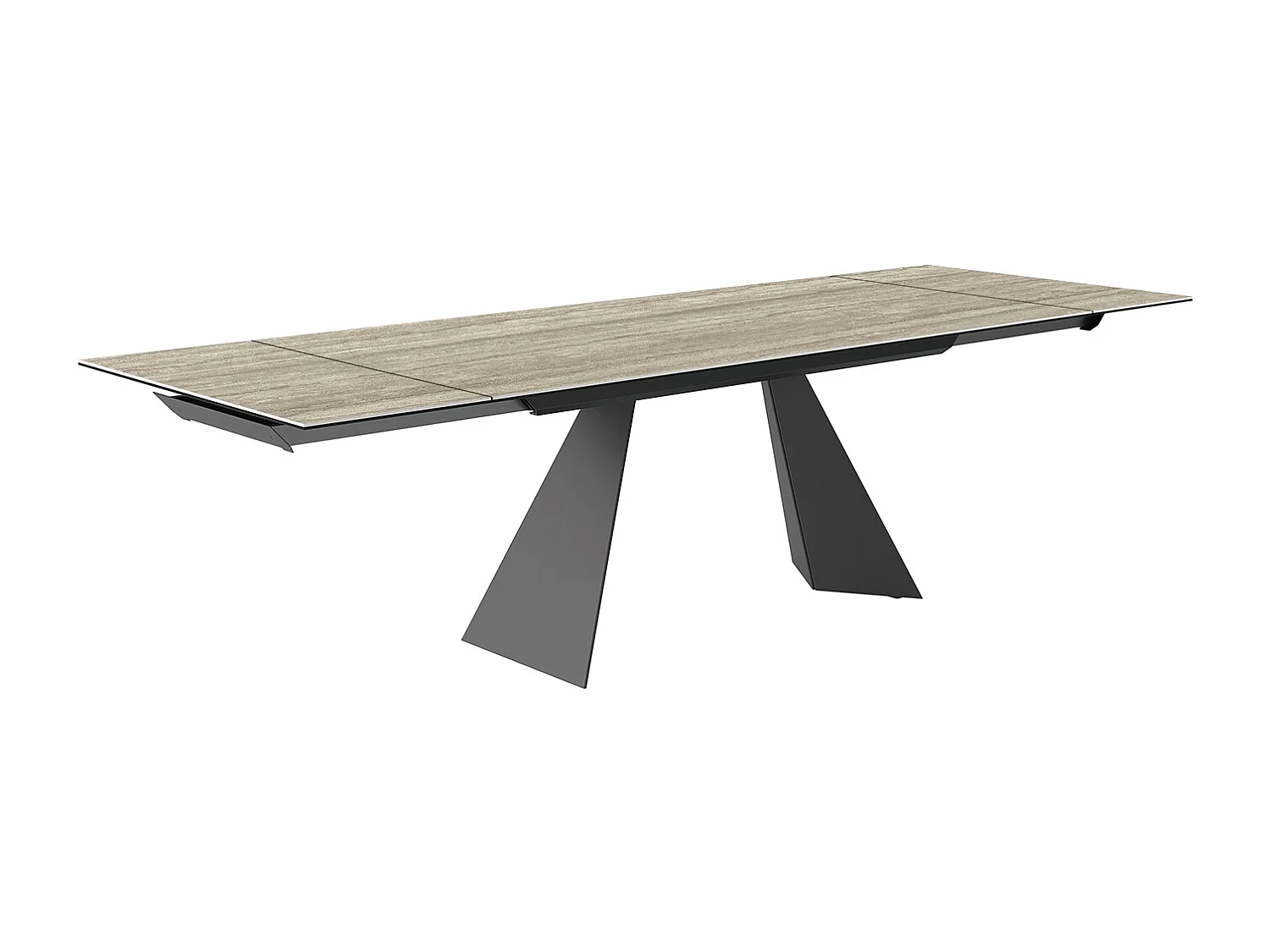 Travertijnprisma uitschuifbare tafel - antracietgrijs, rechthoekig met regelmatige rand, zilveren travertijn steengoed