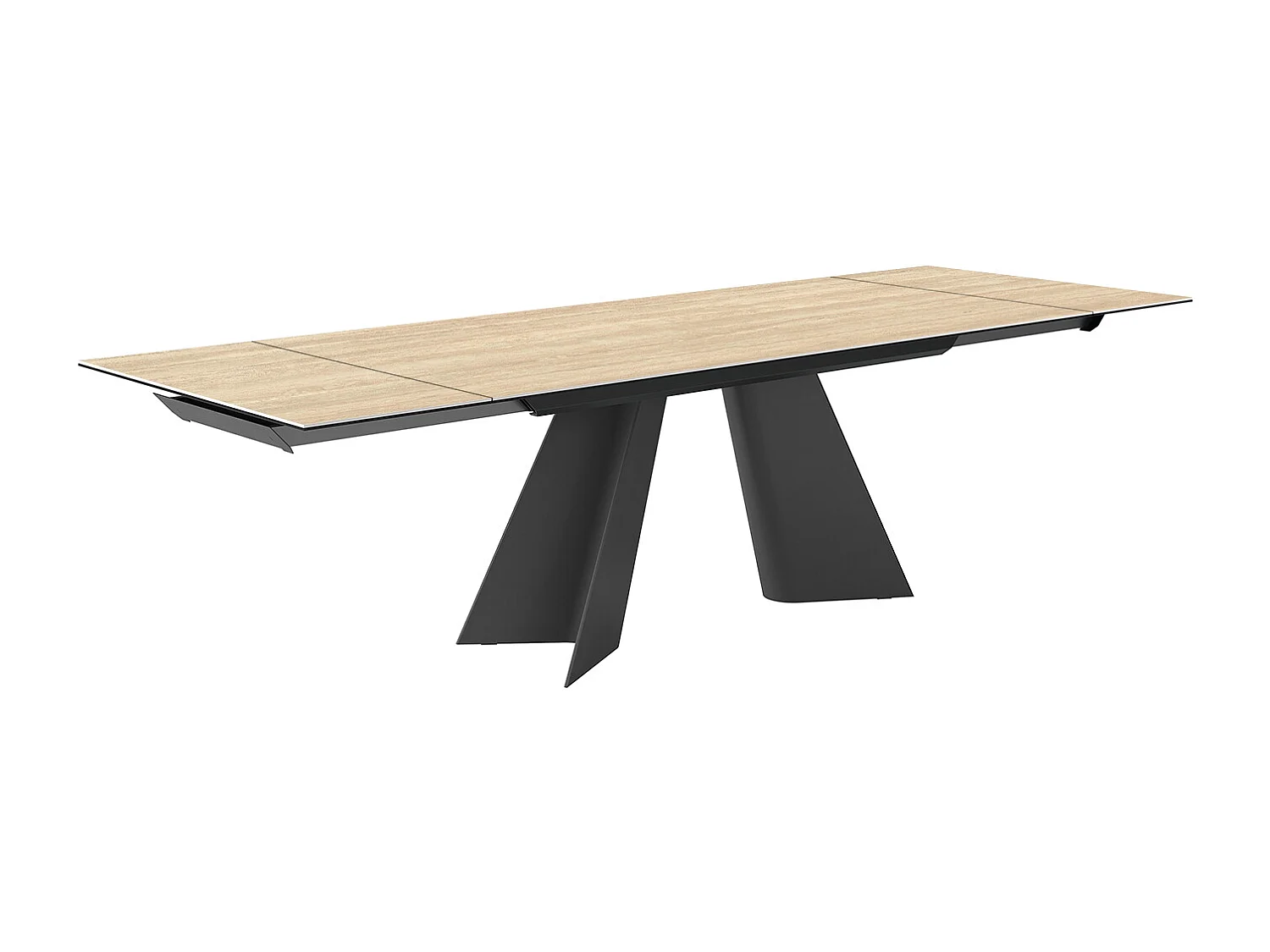 Uitschuifbare dubbele travertijntafel - antracietgrijs, rechthoekig met regelmatige rand, beige travertijn steengoed