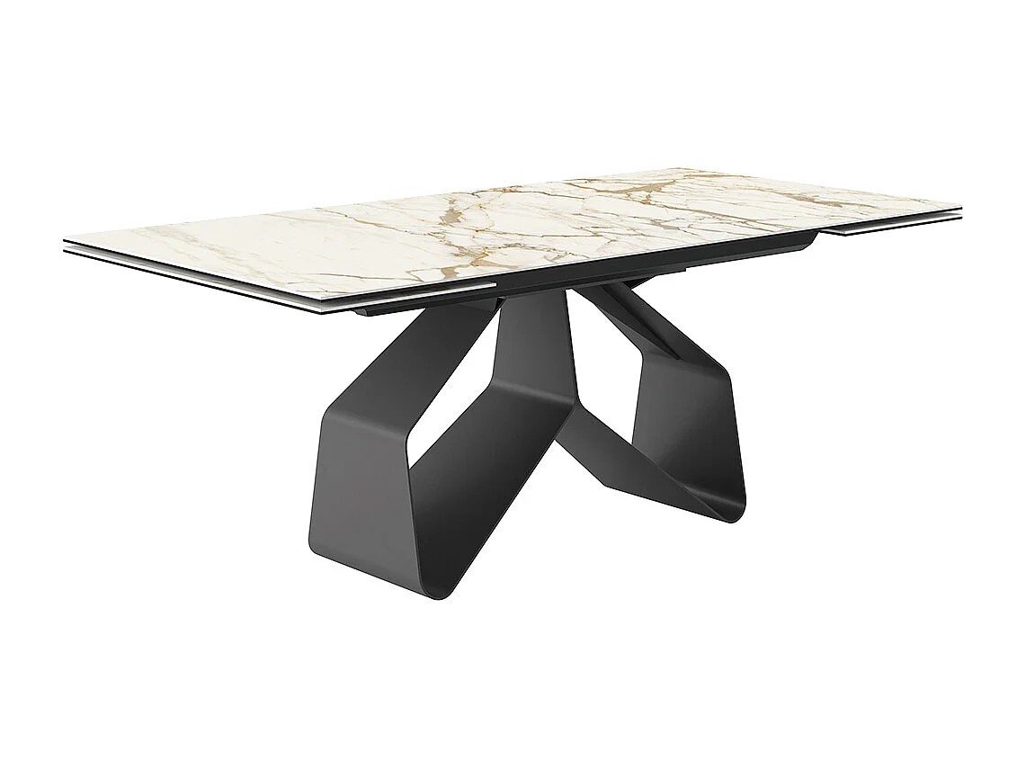 Table extensible ruban - gris charbon, rectangulaire avec bord régulier, plateau en porcelaine macchiavecchia mate