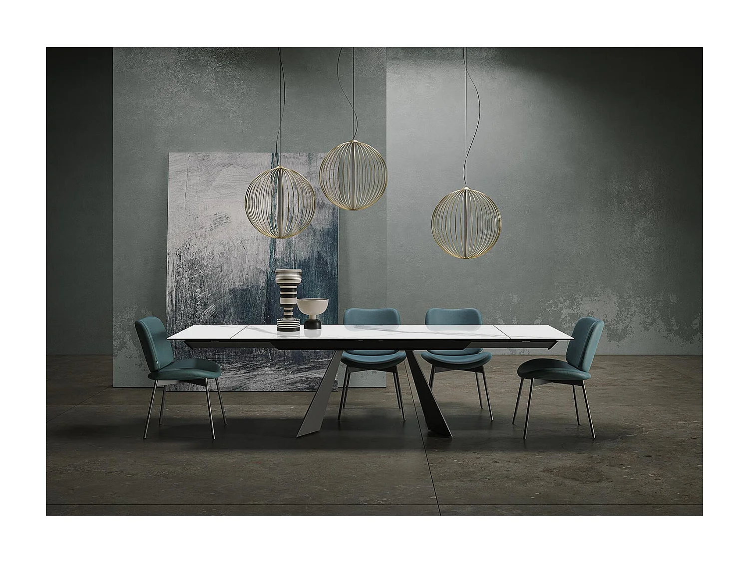 Table extensible prisma - gris charbon, rectangulaire avec bord régulier, plateau en grès porcel. statuaires très élevées