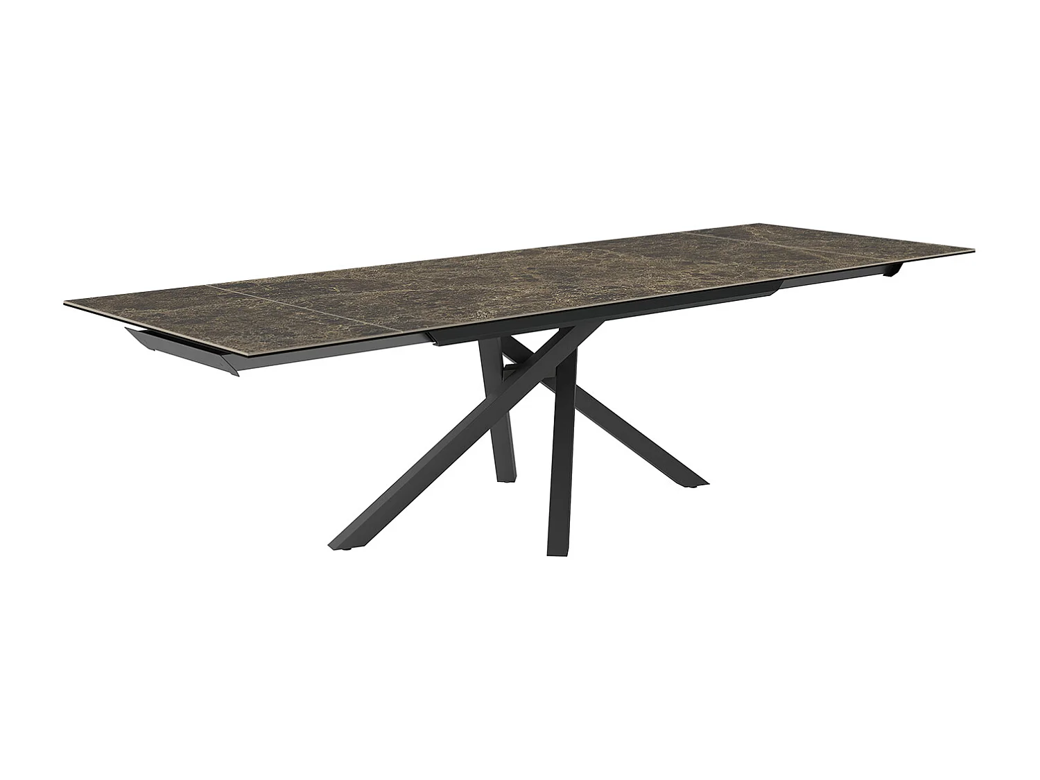 Table extensible rotative - gris charbon, rectangulaire avec bord régulier, plateau en porcelaine emperador