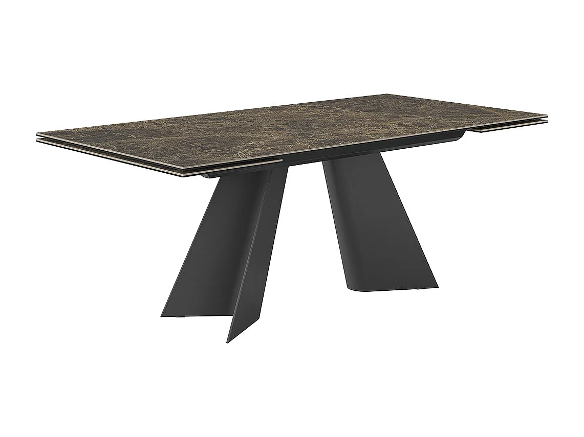 Table jumelée extensible - gris charbon, rectangulaire avec bord régulier, plateau en porcelaine emperador