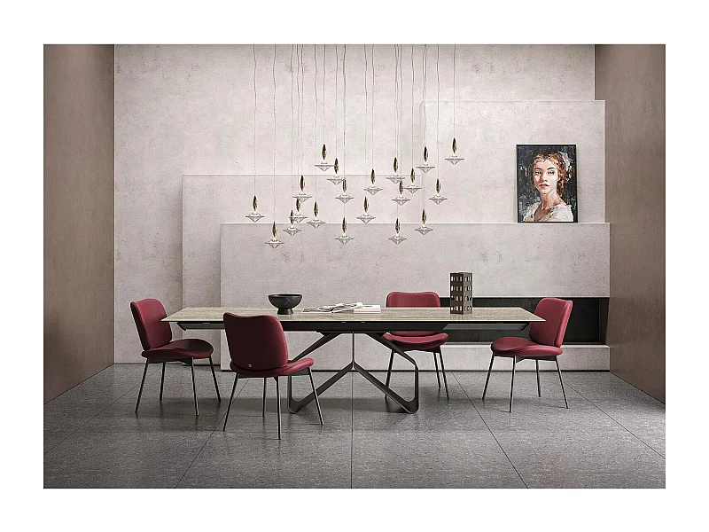 Table extensible en travertin ruban - gris charbon, rectangulaire avec bord régulier, grès en travertin argenté