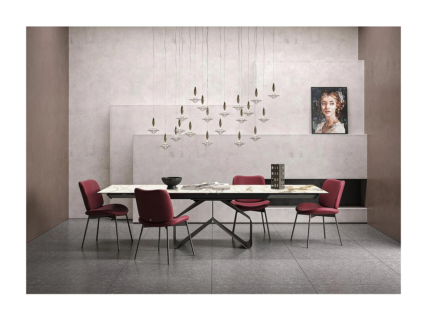 Table extensible ruban - gris charbon, rectangulaire avec bord régulier, plateau en porcelaine macchiavecchia mate