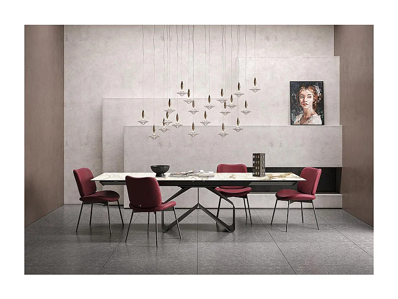 Table extensible ruban - gris charbon, rectangulaire avec bord régulier, plateau en porcelaine macchiavecchia mate