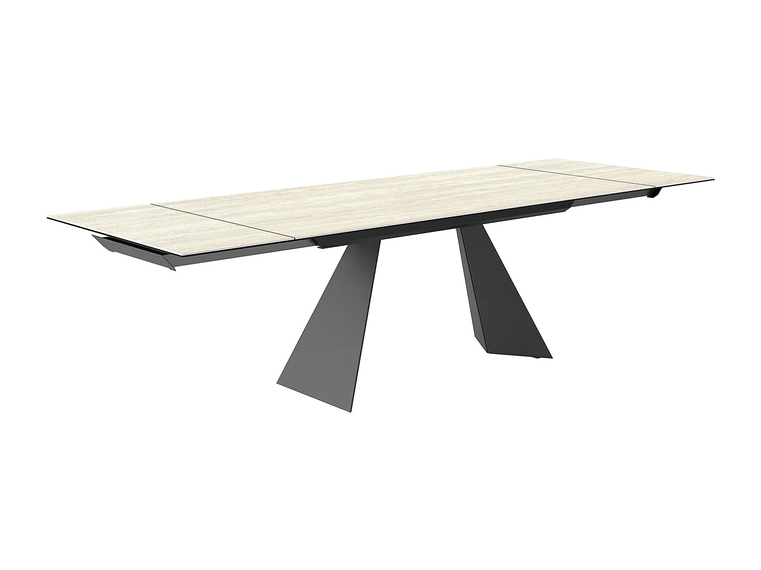 Table extensible en travertin prisma - gris charbon, rectangulaire avec bord régulier, grès travertin blanc
