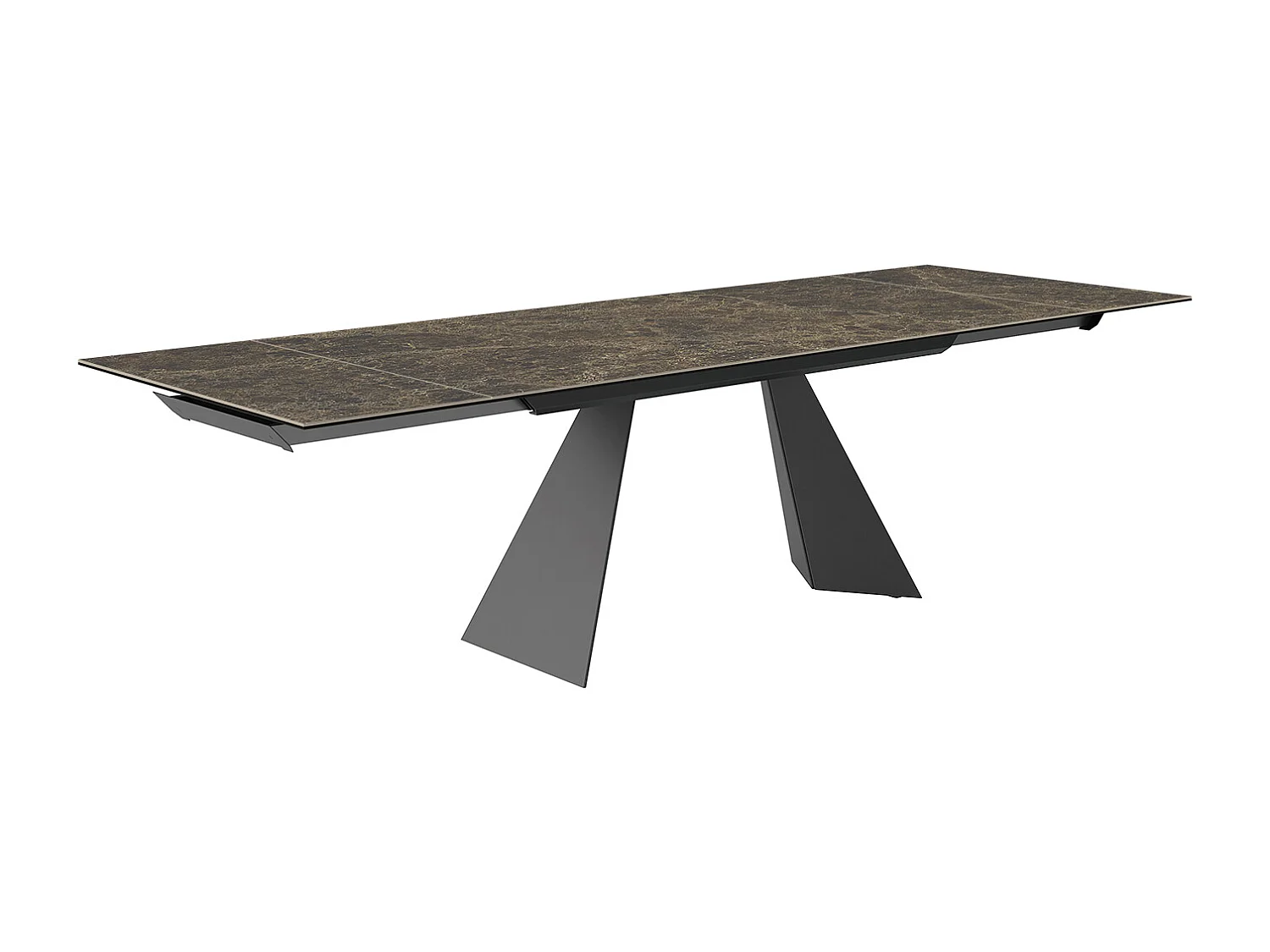 Table extensible prisma - gris charbon, rectangulaire avec bord régulier, plateau en porcelaine emperador
