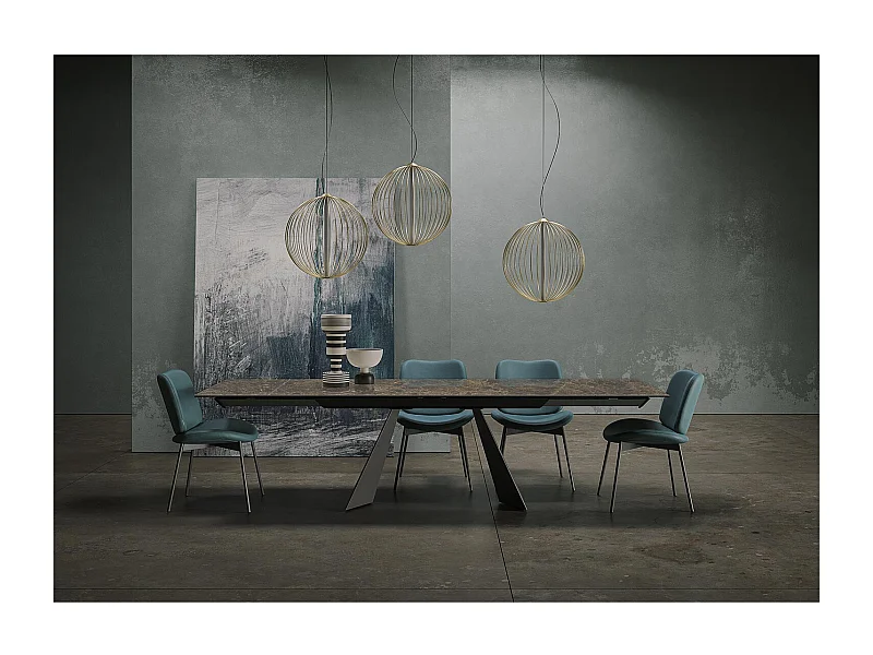 Table extensible prisma - gris charbon, rectangulaire avec bord régulier, plateau en porcelaine emperador