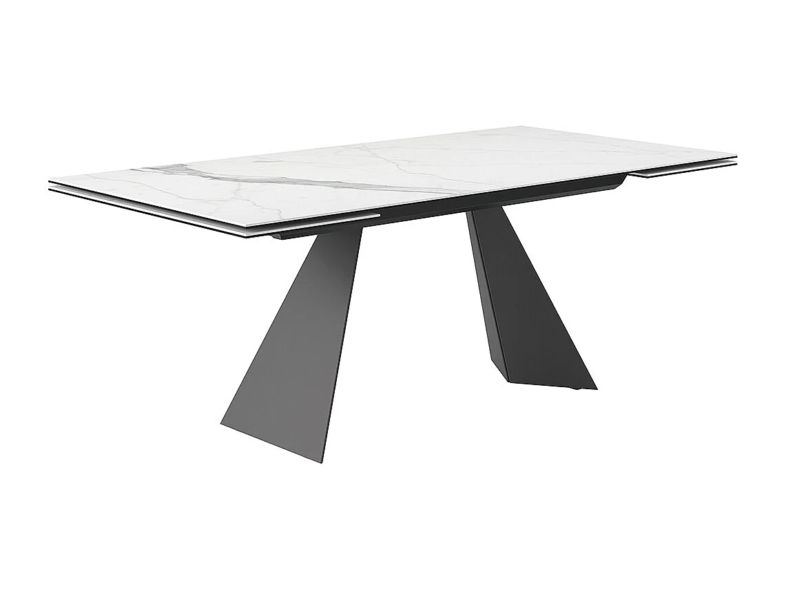 Table extensible prisma - gris charbon, rectangulaire avec bord régulier, plateau en grès porcel. statuaires très élevées