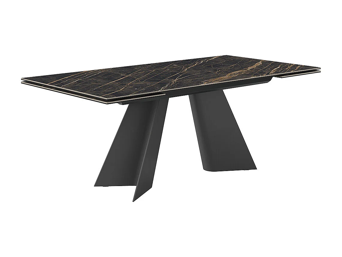 Table double extensible - gris charbon, rectangulaire avec bord régulier, dessus en porcelaine portoro brillant