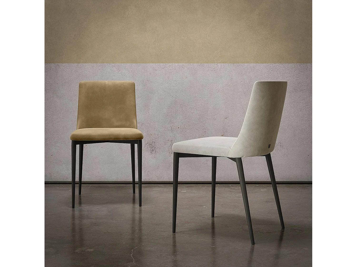 Ensemble de 2 chaises antéa structure gris charbon en velours gris chameau