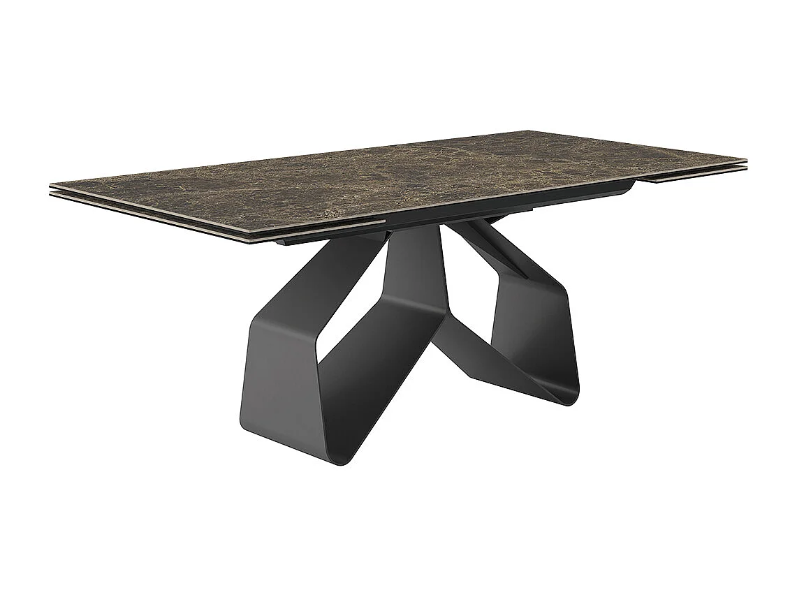 Table extensible à ruban - gris charbon, rectangulaire avec bord régulier, plateau en porcelaine emperador