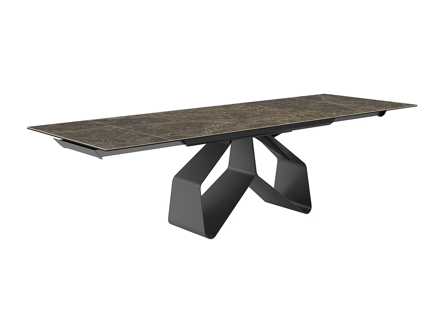 Table extensible à ruban - gris charbon, rectangulaire avec bord régulier, plateau en porcelaine emperador