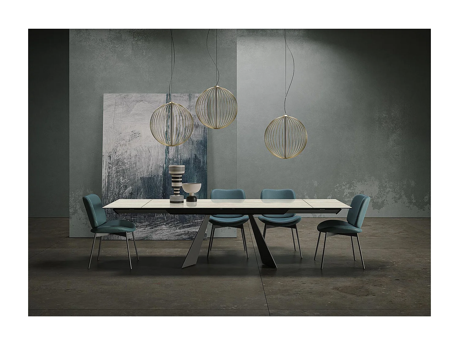 Table extensible en travertin prisma - gris charbon, rectangulaire avec bord régulier, grès travertin blanc