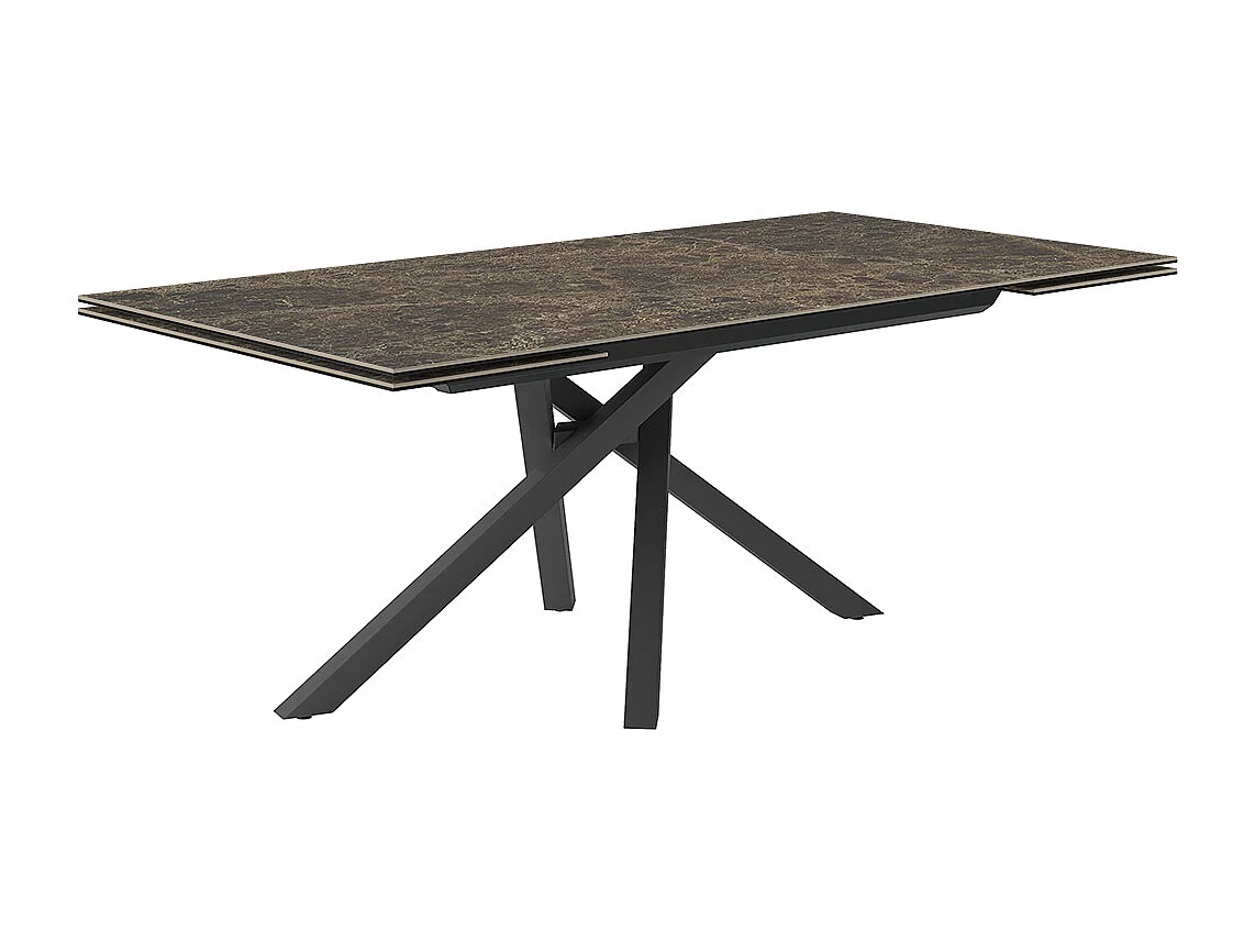 Table extensible rotative - gris charbon, rectangulaire avec bord régulier, plateau en porcelaine emperador
