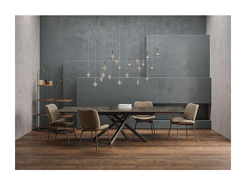 Table extensible rotative - gris charbon, rectangulaire avec bord régulier, plateau en porcelaine emperador