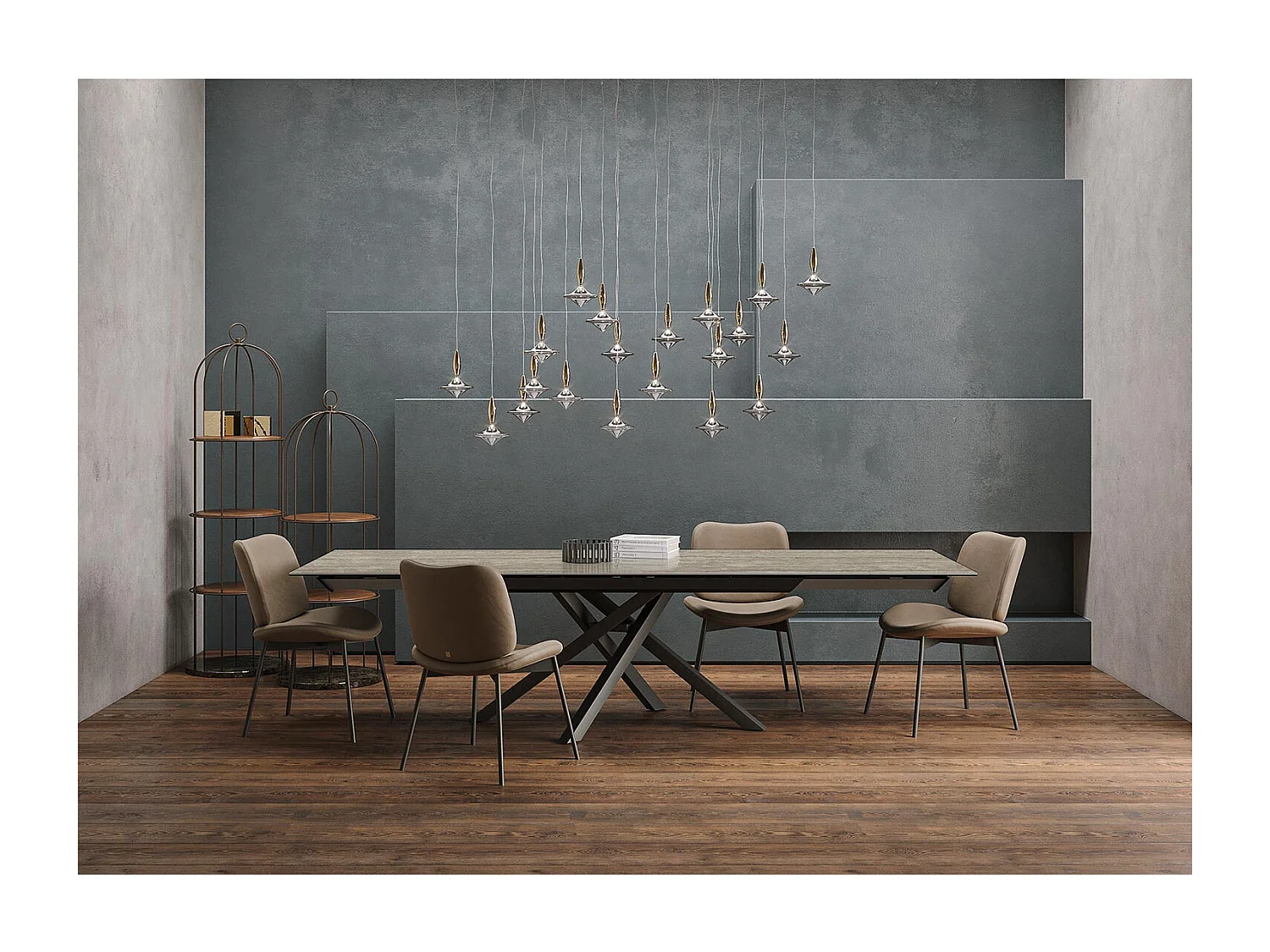 Travertino extensible à table spin - gris charbon, rectangulaire avec bord régulier, grès en travertin argenté