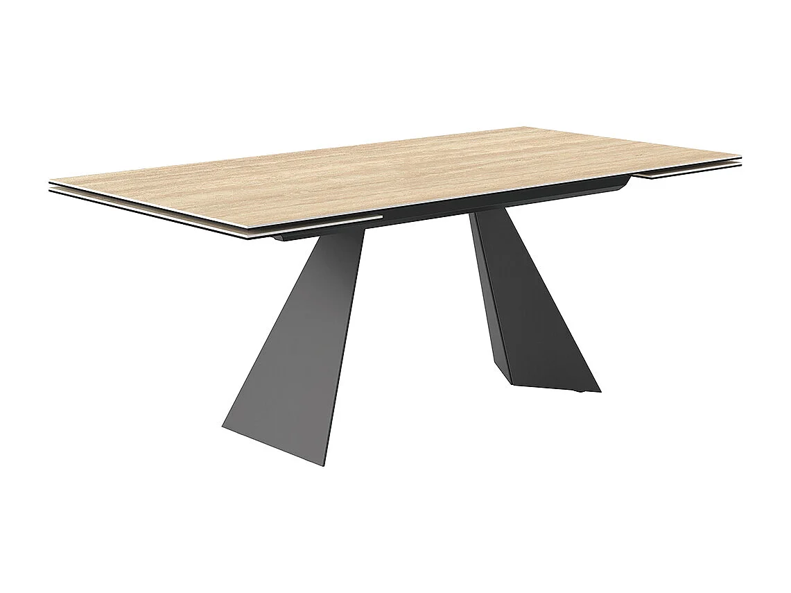 Table extensible prisma travertino - gris charbon, rectangulaire avec bordure régulière, grès travertin beige