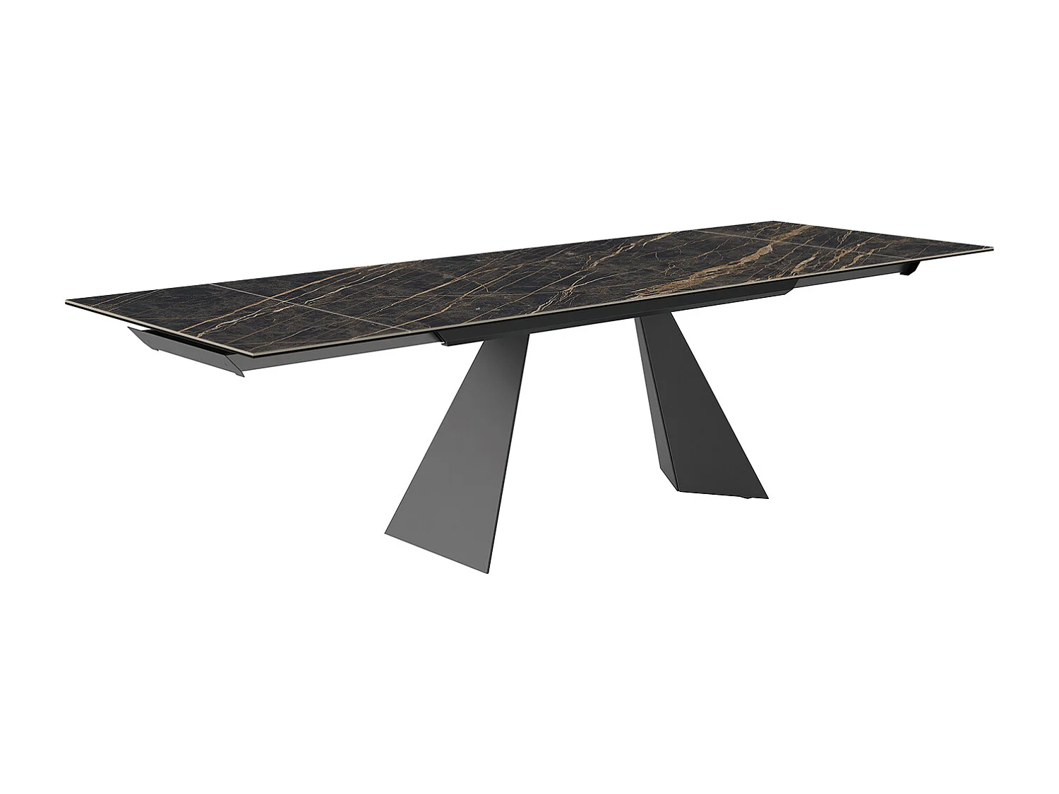Table extensible prisma - gris charbon, rectangulaire avec bord régulier, dessus en porcelaine portoro polie